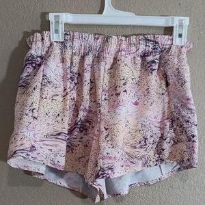 Caliia Pink Marble-Print Elastic Waist Athletic Shorts